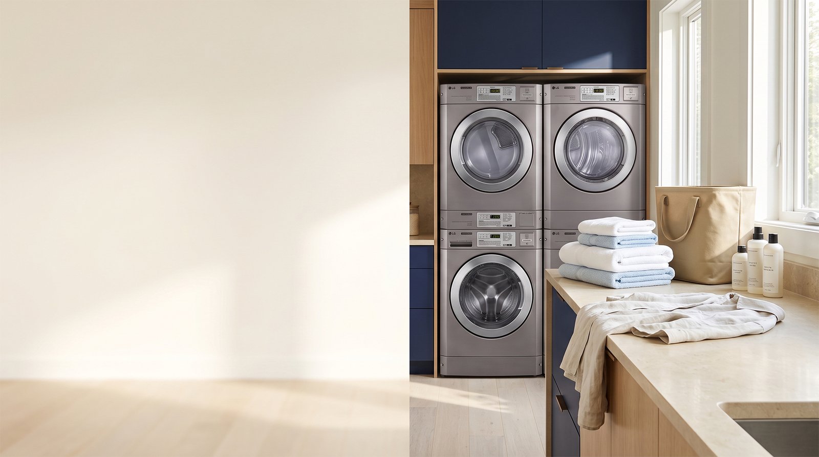 Fresh folded laundry in a bright, clean space